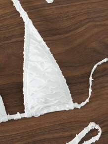 SHEIN Swim Halter Micro Triangle Summer Beach Bikini Set - White - View 6
