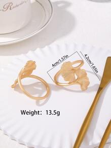 2 Cái/bộ Vòng Khăn Ăn Bằng Hợp Kim Kẽm, Vòng Giữ Khăn Ăn Sáng Tạo Trang Trí Ginkgo Biloba Cho Nhà Bếp - Vàng - Xem 2