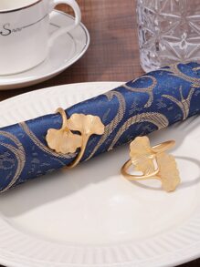 2 Cái/bộ Vòng Khăn Ăn Bằng Hợp Kim Kẽm, Vòng Giữ Khăn Ăn Sáng Tạo Trang Trí Ginkgo Biloba Cho Nhà Bếp - Vàng - Xem 5