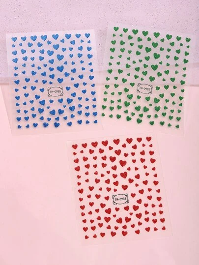 Beauty Sticker 3sheets Heart Print Nail Art Sticker