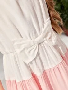 SHEIN Toddler Girls 1pc Colourblock Bow Front Ruffle Hem Dress - Multicolor - View 5