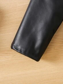 Niñitas Pullover unicolor tejido de canalé & Pantalones PU & Accesorio Pañuelo - Gris - Ver 3