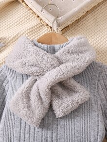 Niñitas Pullover unicolor tejido de canalé & Pantalones PU & Accesorio Pañuelo - Gris - Ver 5