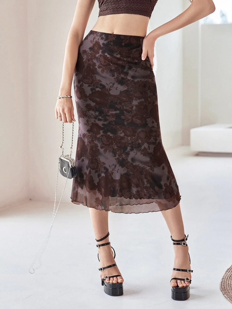 SHEIN MOD Váy nữ Bất đối xứng Xù nhỏ Hoa Thanh lịch - Nhiều màu - Xem 1
