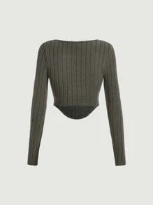 SHEIN MOD Square Neck Asymmetrical Hem Crop Tee - Grey - View 6