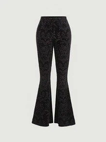 SHEIN MOD Floral Print Flare Leg Pants - Black - View 5