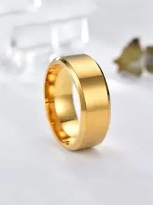 時尚流行男士森林啞光簡約戒指不銹鋼適合珠寶禮物和時尚外觀 - 金黃色 - 查看 1