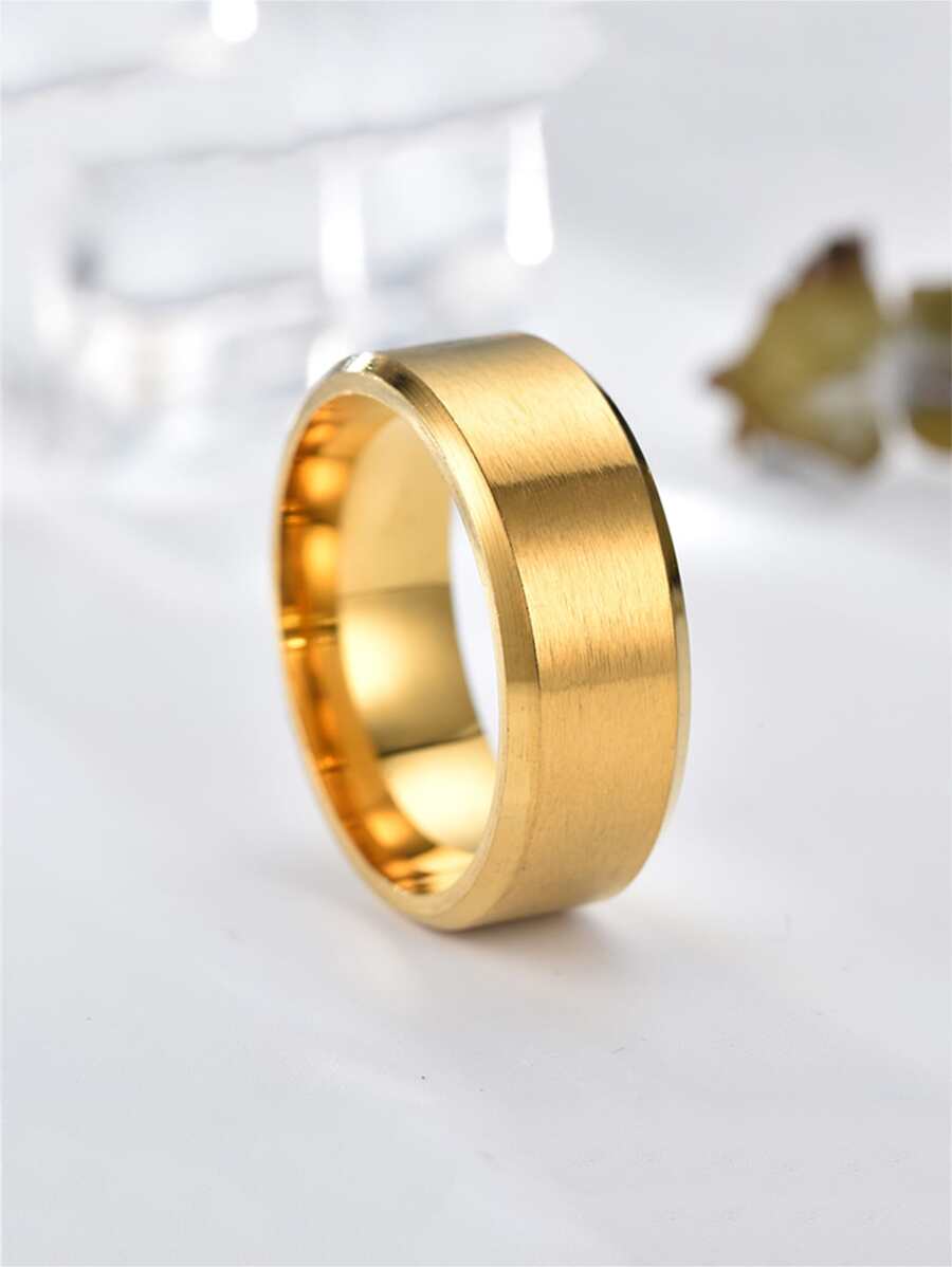 時尚流行男士森林啞光簡約戒指不銹鋼適合珠寶禮物和時尚外觀 - 金黃色 - 查看 1
