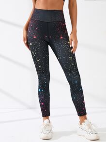 Yoga Funny Star Print Tummy Control Sports Leggings - Black - View 4