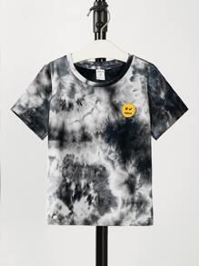 SHEIN 男孩寬鬆、舒適、時尚的染色短袖上衣，附織標籤 - 彩色 - 查看 1