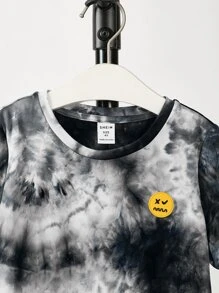 SHEIN 男孩寬鬆、舒適、時尚的染色短袖上衣，附織標籤 - 彩色 - 查看 3