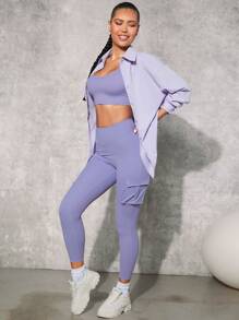 SHEINNeu Solid Drop Shoulder Button Front Shirt - Mauve Purple - View 4