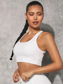 VARSITIE Top tank deportivo de cuello scoop de espalda con tira cruzada - Blanco - Ver 4