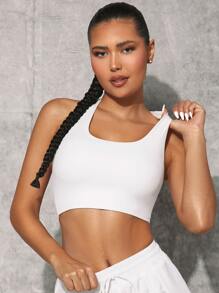 VARSITIE Top tank deportivo de cuello scoop de espalda con tira cruzada - Blanco - Ver 1