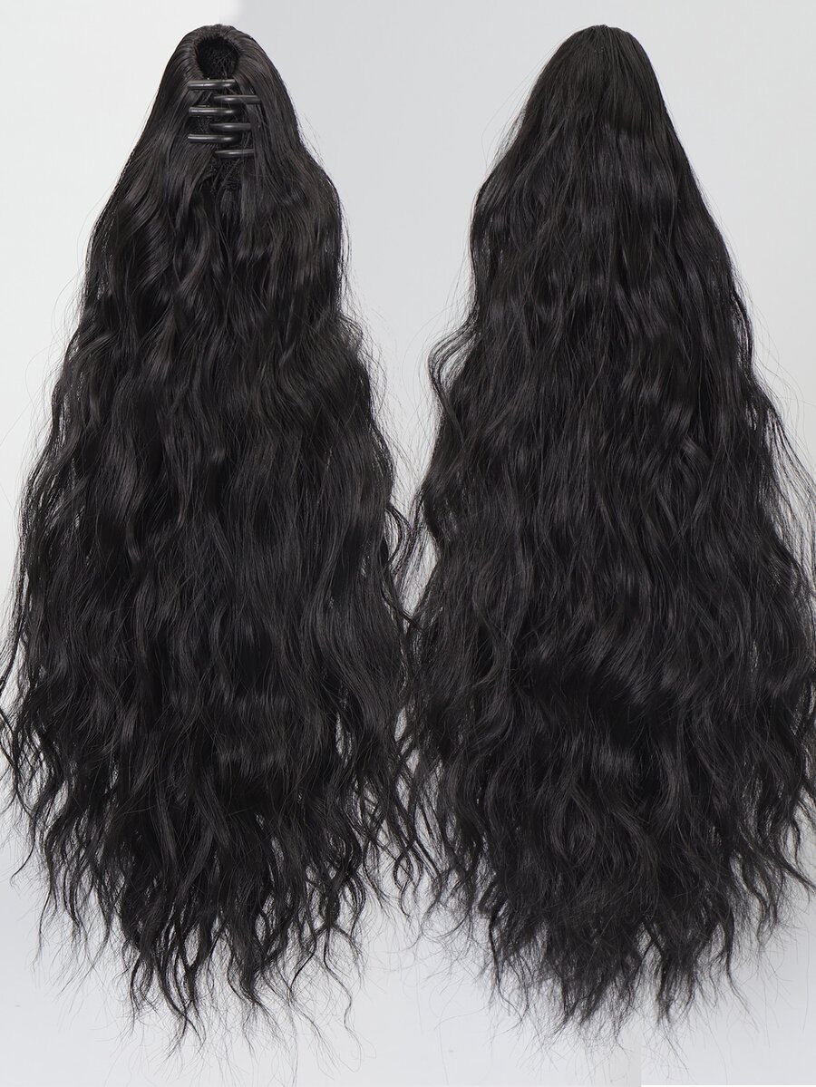 Long Curly Ponytail Synthetic Hair Extension With Claw - Black - View 1