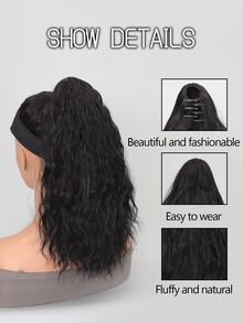 Long Curly Ponytail Synthetic Hair Extension With Claw - Black - View 4