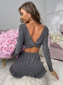 Conjunto lounge shorts con camiseta girante de espalda abierta - Gris Oscuro - Ver 4