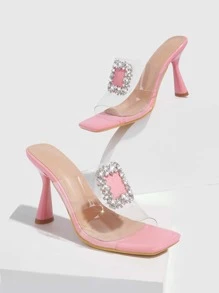 Rhinestone Decor Cut Out Heeled Sandals - Pink - View 3