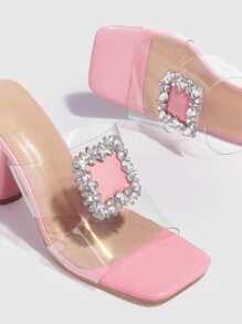 Rhinestone Decor Cut Out Heeled Sandals - Pink - View 5