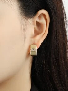 Cubic Zirconia Eye Decor Hoop Earrings - Yellow Gold - View 1