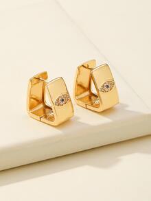 Cubic Zirconia Eye Decor Hoop Earrings - Yellow Gold - View 2