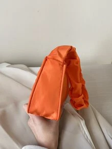优雅面料时尚褶皱肩带单肩包，轻巧简约腋下手提包，适合女性办公、旅游、外出和购物 - 橘色 - 查看 2
