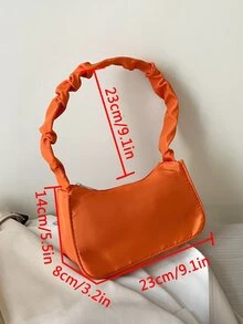 优雅面料时尚褶皱肩带单肩包，轻巧简约腋下手提包，适合女性办公、旅游、外出和购物 - 橘色 - 查看 4