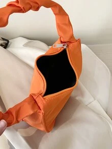 优雅面料时尚褶皱肩带单肩包，轻巧简约腋下手提包，适合女性办公、旅游、外出和购物 - 橘色 - 查看 5