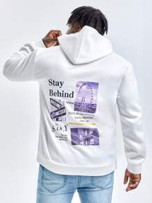 Manfinity Men Plus Slogan Graphic Drawstring Hooded Sweatshirt - White - View 1