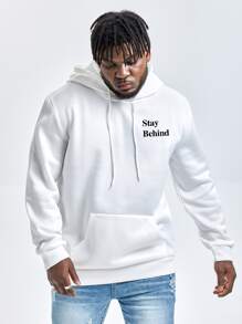 Manfinity Men Plus Slogan Graphic Drawstring Hooded Sweatshirt - White - View 2