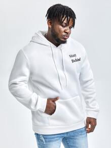 Manfinity Men Plus Slogan Graphic Drawstring Hooded Sweatshirt - White - View 5