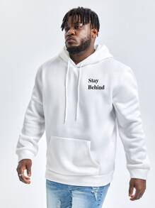 Manfinity Men Plus Slogan Graphic Drawstring Hooded Sweatshirt - White - View 6