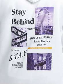 Manfinity Men Plus Slogan Graphic Drawstring Hooded Sweatshirt - White - View 7