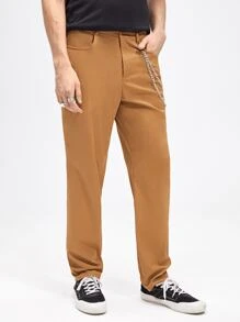 Manfinity Men Chain Detail Straight Leg Trousers - Brown - View 4