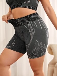 Gameset SHEIN Sport Plus Graphic Print Wideband Waist Sports Shorts - Dark Grey - View 1