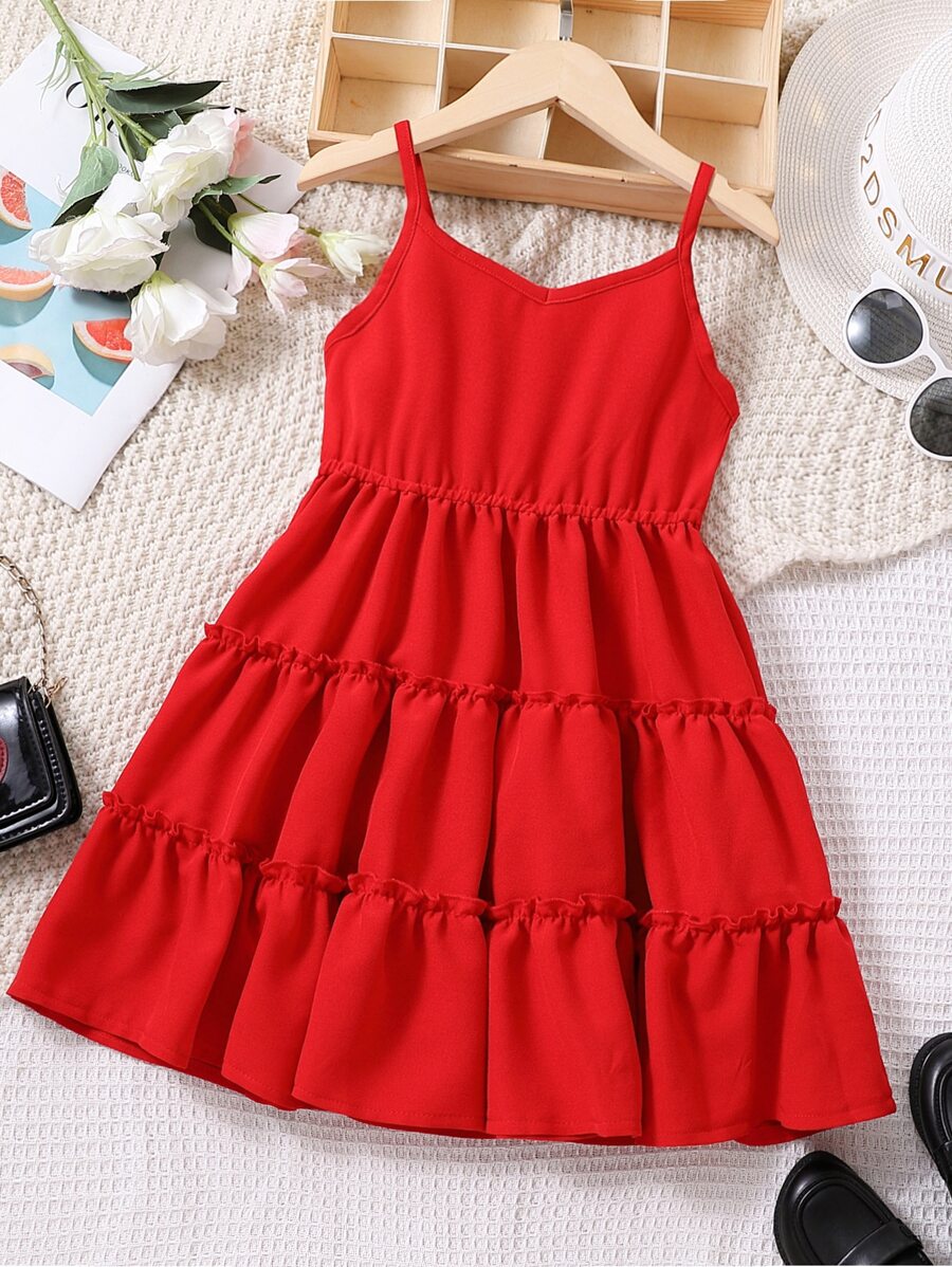 小女童褶邊吊帶洋裝