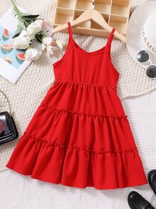小女童褶邊吊帶洋裝