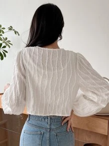 DAZY 綁帶前掀風袖短上衣 - 白色 - 查看 2