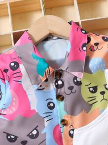 小女童卡通圖案襯衫和吊帶洋裝