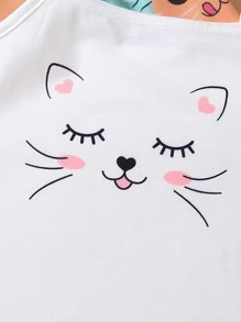 小女童卡通圖案襯衫和吊帶洋裝