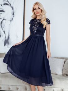 MIUSOL 花卉蕾絲緊身上衣雪紡伴娘洋裝