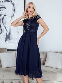 MIUSOL 花卉蕾絲緊身上衣雪紡伴娘洋裝