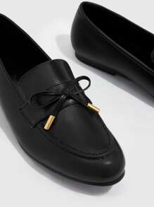 Bow Decor Flat Loafers - Black - View 3