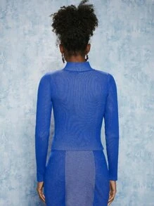SHEINNeu Cut Out Front Stand Neck Jumper - Blue - View 2