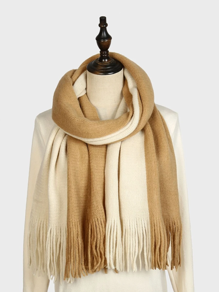 Two Tone Fringe Hem Scarf - Multicolor - View 1