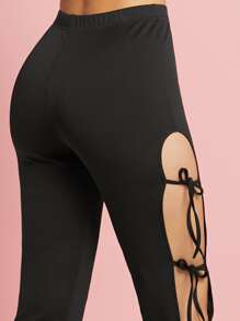 SHEIN BAE Cut Out Knot Side Flare Leg Trousers - Black - View 3