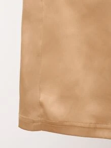 SHEIN BAE Folded Waist Satin Wide Leg Pants - Apricot - View 7