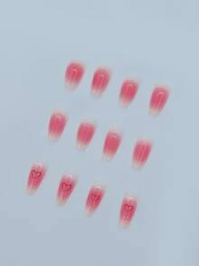 24pcs Long Coffin Heart Pattern Fake Nail & 1sheet Tape & 1pc Nail File - Red - View 3