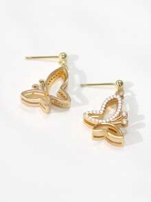 Cubic Zirconia Decor Butterfly Drop Earrings - Yellow Gold - View 2