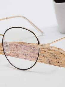 1 件椭圆形金属框架眼镜，2023 年新款时尚男女通用电脑防眼疲劳眼镜，不对称时尚金属框架眼镜 - 金色 - 查看 5